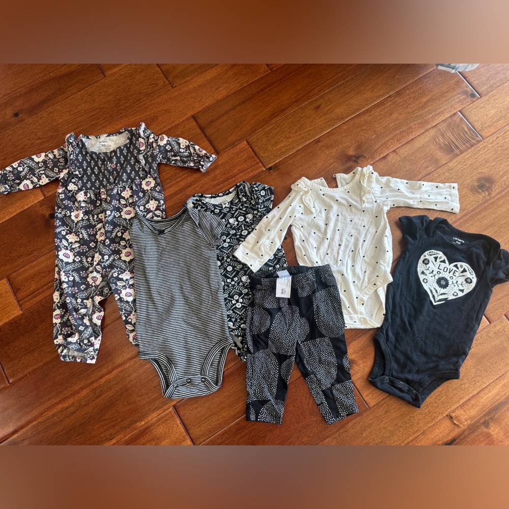 Carter's 6 month Black, White, and Gray Bodysuits Bundle